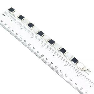 Vintage Beautiful Onyx and Mother Of Pearl Bracelet 7.5” Sterling Silver 925 FAS